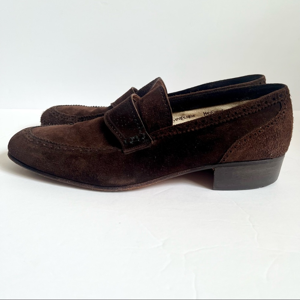 Vintage Yves Saint Laurent Brown Suede Leather Men’s Loafers YSL 9 - Picture 7 of 12
